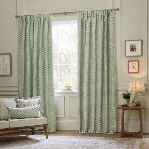 Green Curtains - Hutton Jacquard Room Darkening Pencil Pleat Curtains Sage Sanderson