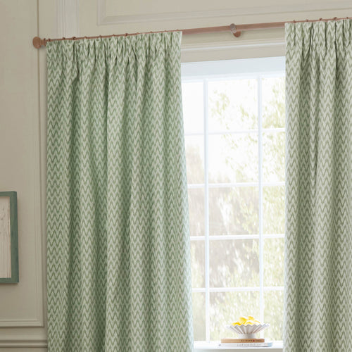 Green Curtains - Hutton Jacquard Room Darkening Pencil Pleat Curtains Sage Sanderson