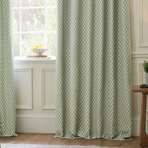 Green Curtains - Hutton Jacquard Room Darkening Pencil Pleat Curtains Sage Sanderson