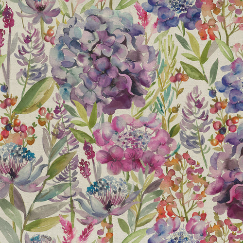 Floral Purple Fabric - Hydrangea Printed Cotton Fabric (By The Metre) Natural Voyage Maison