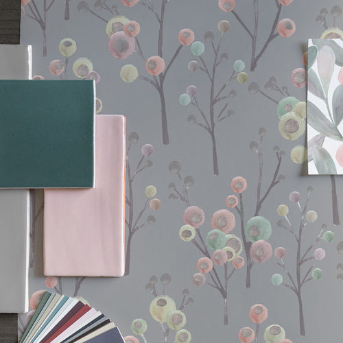 Floral Grey Wallpaper - Ichiyo Blossom  1.4m Wide Width Wallpaper (By The Metre) Granite Voyage Maison