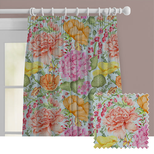 Floral Blue M2M - Idalia Printed Cotton Made to Measure Curtains Duck Egg Blue Voyage Maison