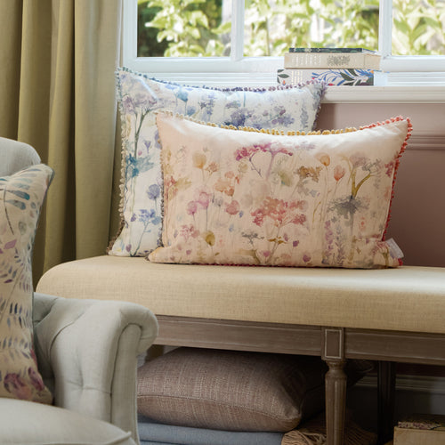 Floral Red Cushions - Ilinizas Printed Rectangular Feather Filled Cushions Poppy Voyage Maison