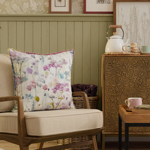 Floral Purple Cushions - Ilinizas Printed Square Feather Filled Cushions Summer Voyage Maison