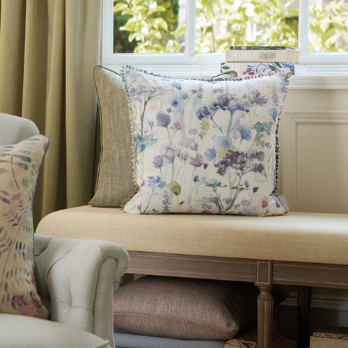 Floral Purple Cushions - Ilinizas Printed Square Feather Filled Cushions Violet Voyage Maison