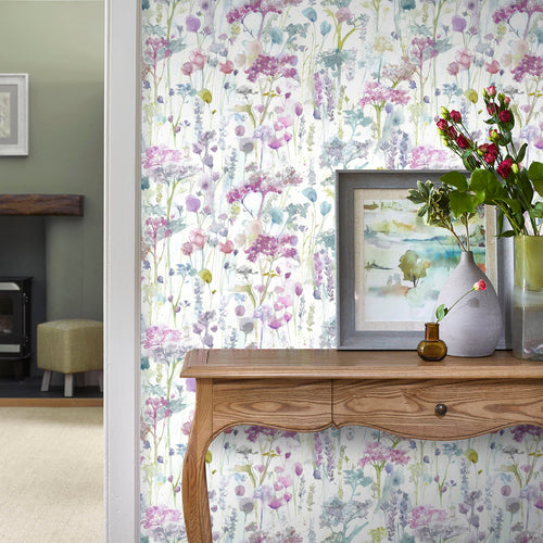 Floral Purple Wallpaper - Ilinizas  1.4m Wide Width Wallpaper (By The Metre) Summer Voyage Maison