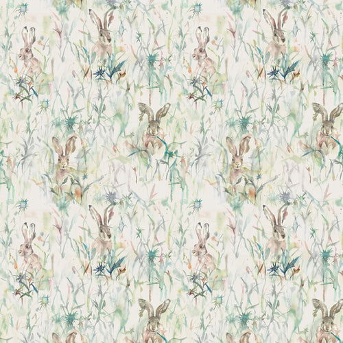 Animal Green Fabric - Jackrabbit Printed Cotton Fabric (By The Metre) Cream Voyage Maison