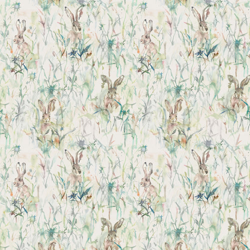 Animal Green Fabric - Jackrabbit Printed Cotton Fabric (By The Metre) Natural Voyage Maison
