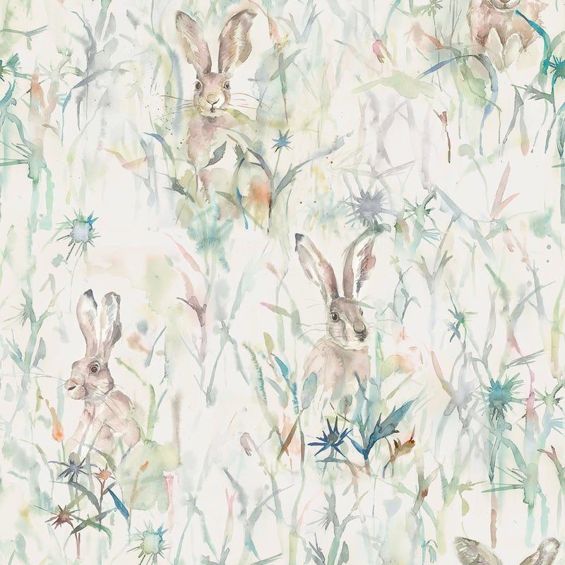 Animal Multi Wallpaper - Jack Rabbit  1.4m Wide Width Wallpaper (By The Metre) Fern Voyage Maison