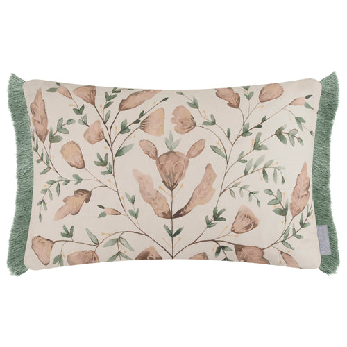 Floral Brown Cushions - Juna Printed Ruche Fringe Feather Filled Cushion Stone Voyage Maison