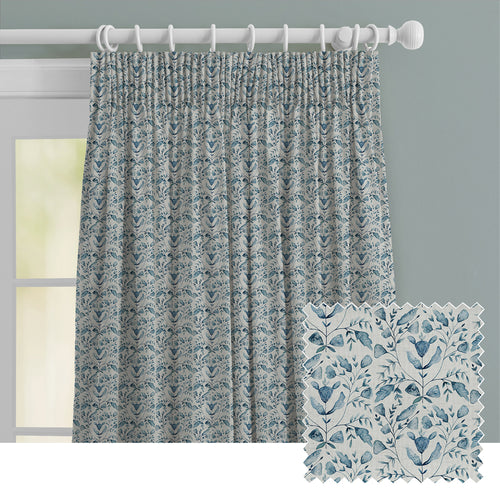 Floral Blue M2M - Juna Printed Cotton Made to Measure Curtains Denim Voyage Maison