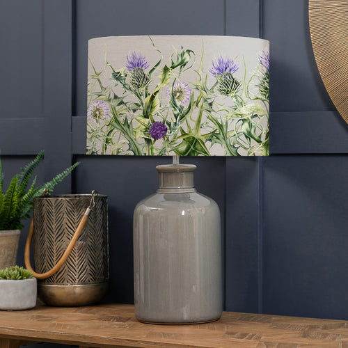 Floral Grey Lighting - Elspeth  & Penton Eva  Complete Table Lamp Grey/Damson Marie Burke