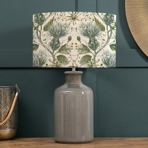 Floral Grey Lighting - Elspeth  & Varys Eva  Complete Table Lamp Grey/Lichen Linen Voyage Maison