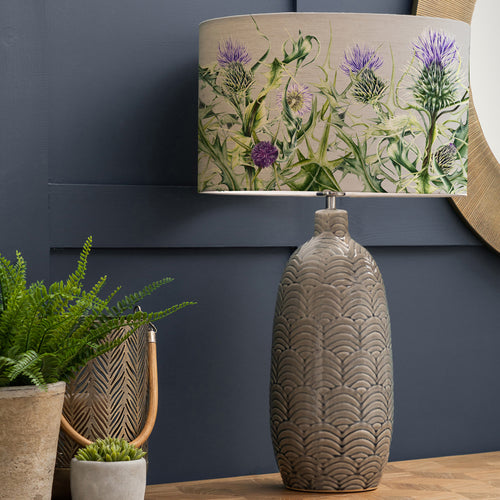Floral Grey Lighting - Jadis  & Penton Eva  Complete Table Lamp Grey/Damson Marie Burke
