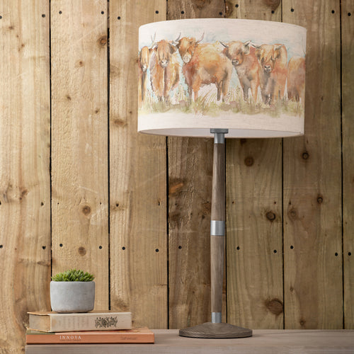 Animal Grey Lighting - Solensis  & Highland Cattle Eva  Complete Table Lamp Grey/Linen Voyage Maison