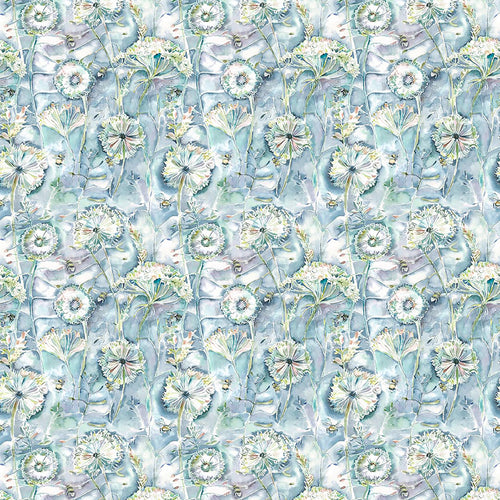 Floral Blue Fabric - Langdale Printed Cotton Fabric (By The Metre) Teal Voyage Maison