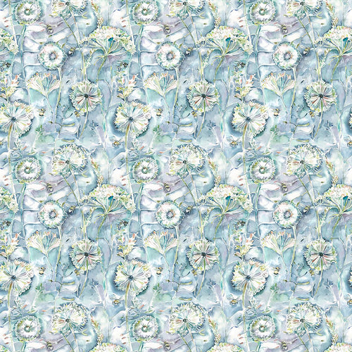 Floral Blue Fabric - Langdale Printed Cotton Fabric (By The Metre) Teal Voyage Maison