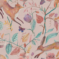 Samples - Leaping Into The Fauna Printed Cotton Fabric Sample Swatch Blush Voyage Maison