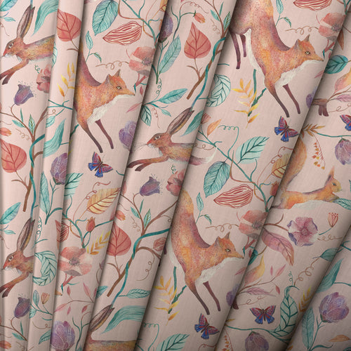 Animal Pink M2M - Leaping Into The Fauna Printed Cotton Made to Measure Curtains Blush Voyage Maison