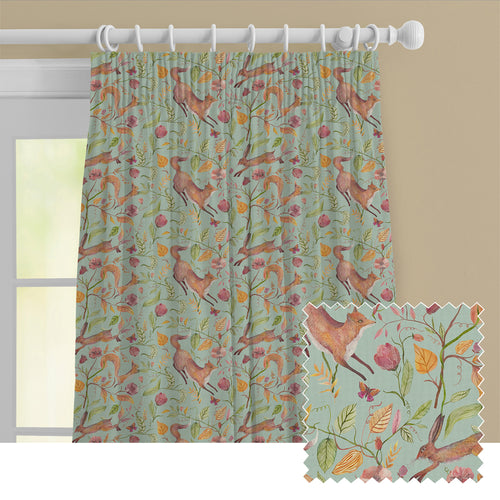 Animal Blue M2M - Leaping Into The Fauna Printed Cotton Made to Measure Curtains Duck Egg Blue Voyage Maison