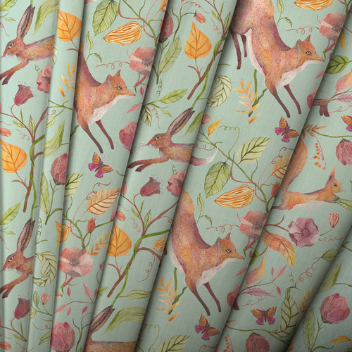 Animal Blue M2M - Leaping Into The Fauna Printed Cotton Made to Measure Curtains Duck Egg Blue Voyage Maison