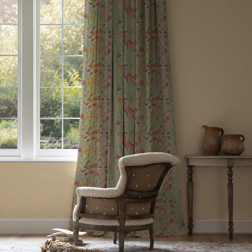 Animal Blue M2M - Leaping Into The Fauna Printed Cotton Made to Measure Curtains Duck Egg Blue Voyage Maison