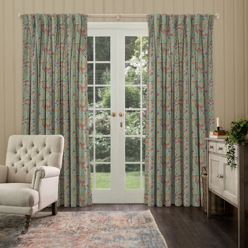 Animal Blue M2M - Leaping Into The Fauna Printed Cotton Made to Measure Curtains Duck Egg Blue Voyage Maison