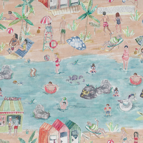 Animal Multi Fabric - Lets Go To The Beach Printed Cotton Fabric (By The Metre) Sand Voyage Maison