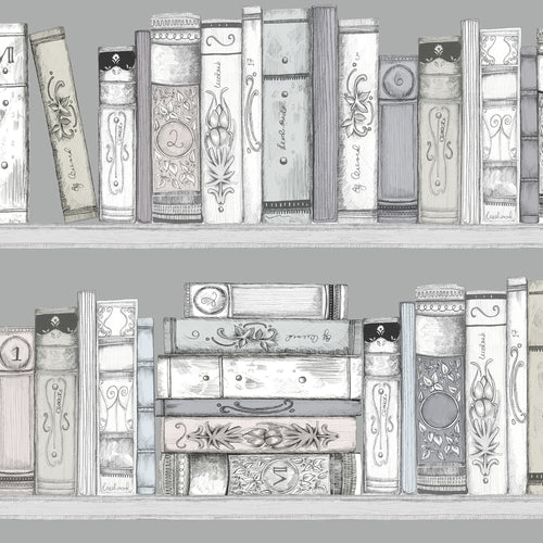  Grey Wallpaper - Library Books  1.4m Wide Width Wallpaper (By The Metre) Antique Voyage Maison