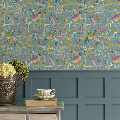 Animal Blue Wallpaper - Lossie  1.4m Wide Width Wallpaper (By The Metre) Mineral Voyage Maison