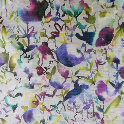 Floral Purple Fabric - Lucent Printed Velvet Fabric (By The Metre) Indigo Voyage Maison