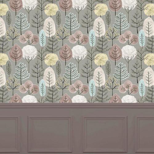Floral Grey Wallpaper - Lyall  1.4m Wide Width Wallpaper (By The Metre) Granite Voyage Maison