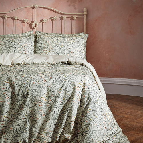 Jungle Green Bedding - Malory Traditional Floral Printed Piped Duvet Cover Set Eucalyptus EW by Edinburgh Weavers