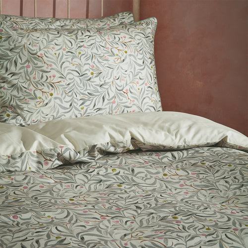 Jungle Green Bedding - Malory Traditional Floral Printed Piped Duvet Cover Set Eucalyptus EW by Edinburgh Weavers