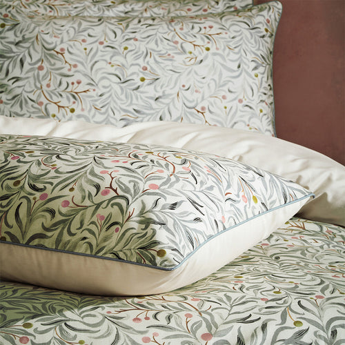 Jungle Green Bedding - Malory Traditional Floral Printed Piped Duvet Cover Set Eucalyptus EW by Edinburgh Weavers