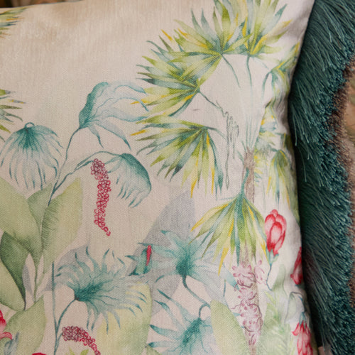 Jungle Green Cushions - Mangrove Printed Velvet Feather Filled Cushions Green Voyage Maison
