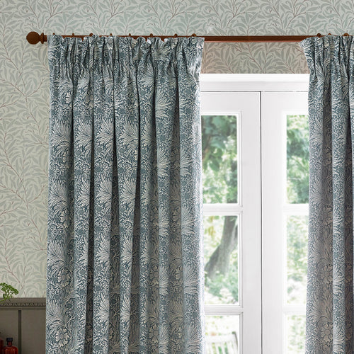 Floral Blue Curtains - Marigold Jacquard Floral Room Darkening Pencil Pleat Curtains Indigo Morris & Co