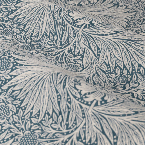 Floral Blue Curtains - Marigold Jacquard Floral Room Darkening Pencil Pleat Curtains Indigo Morris & Co