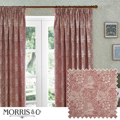 Floral Red Curtains - Marigold Jacquard Floral Room Darkening Pencil Pleat Curtains Russet Morris & Co