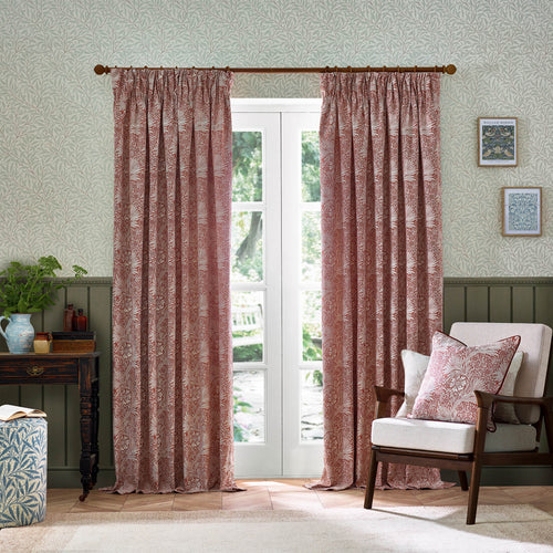 Floral Red Curtains - Marigold Jacquard Floral Room Darkening Pencil Pleat Curtains Russet Morris & Co