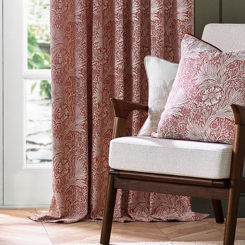 Floral Red Curtains - Marigold Jacquard Floral Room Darkening Pencil Pleat Curtains Russet Morris & Co