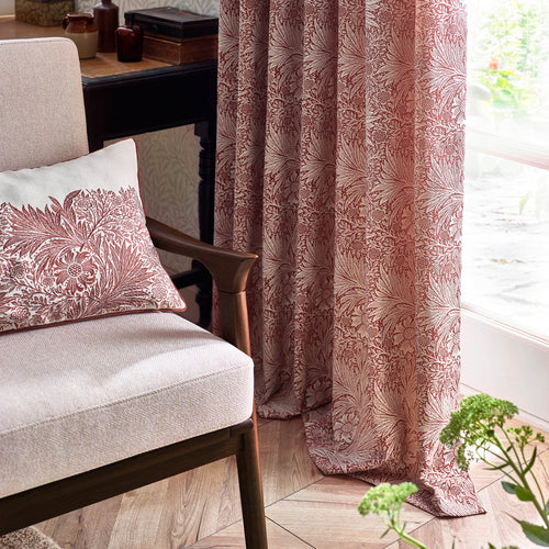Floral Red Curtains - Marigold Jacquard Floral Room Darkening Pencil Pleat Curtains Russet Morris & Co
