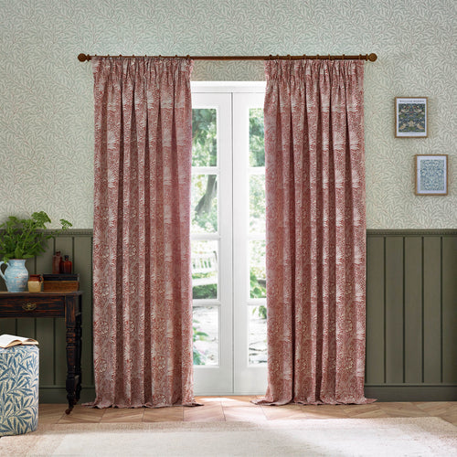Floral Red Curtains - Marigold Jacquard Floral Room Darkening Pencil Pleat Curtains Russet Morris & Co
