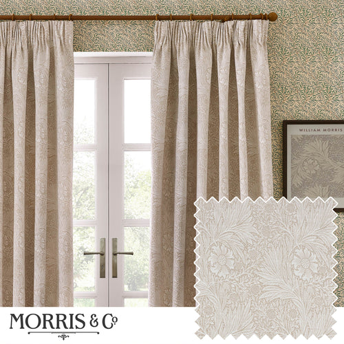 Floral Beige Curtains - Marigold Jacquard Floral Room Darkening Pencil Pleat Curtains Stone Morris & Co