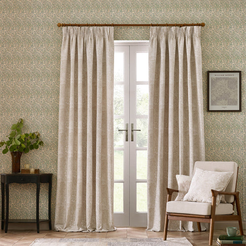 Floral Beige Curtains - Marigold Jacquard Floral Room Darkening Pencil Pleat Curtains Stone Morris & Co