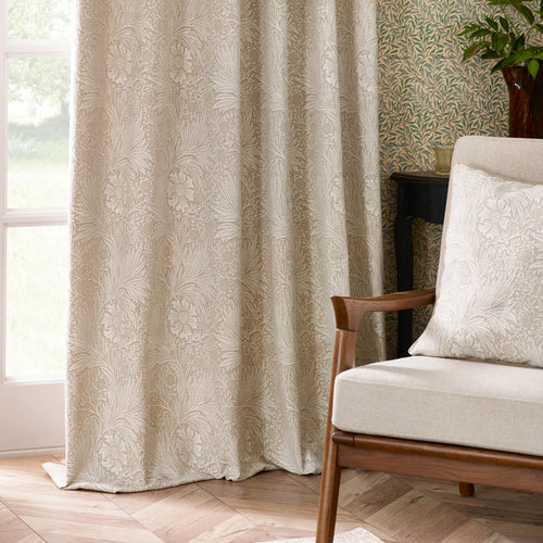 Floral Beige Curtains - Marigold Jacquard Floral Room Darkening Pencil Pleat Curtains Stone Morris & Co
