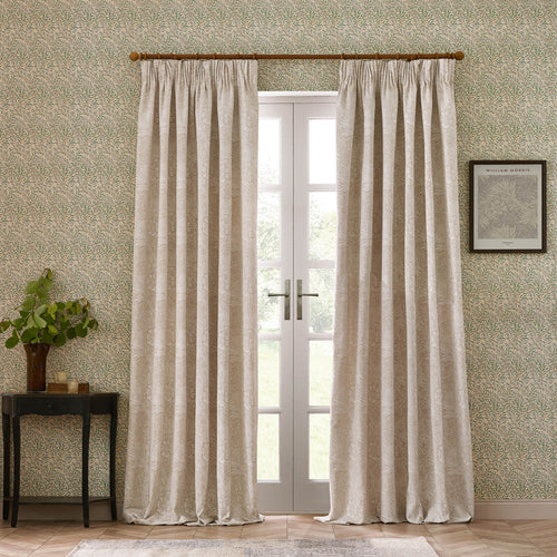 Floral Beige Curtains - Marigold Jacquard Floral Room Darkening Pencil Pleat Curtains Stone Morris & Co