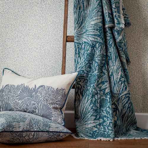 Floral Blue Throws - Marigold Jacquard Throw Indigo Morris & Co