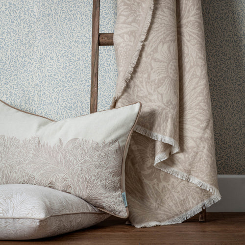 Floral Beige Throws - Marigold Jacquard Throw Stone Morris & Co