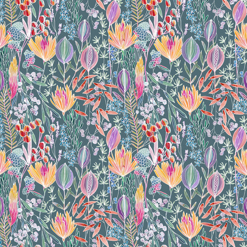 Floral Blue Fabric - Masina Printed Cotton Fabric (By The Metre) Papaya Voyage Maison